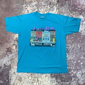90s Wall Drug South Dakota Drug Store Mountains Vintage Turquoise T-Shirt Hanes